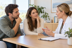 Couple discussing family planning with a specialist